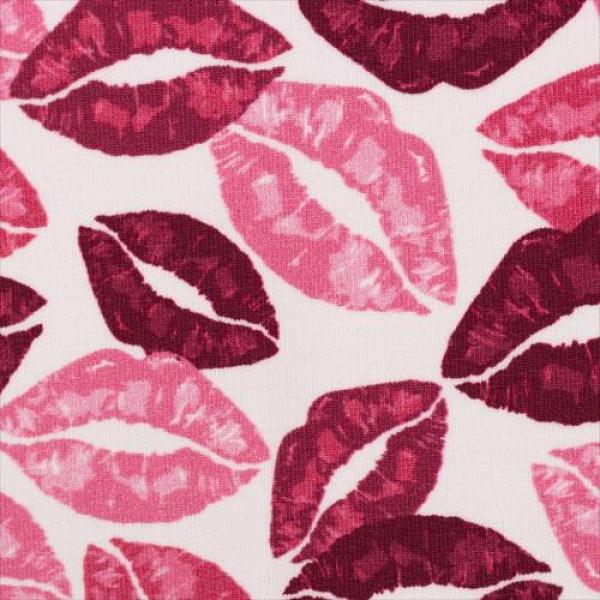 French Terry Druck Lola by Lycklig Design Lippen in Rosa/Bordeaux Tönen